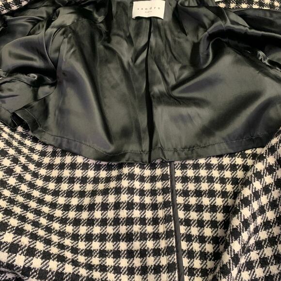 SANDRO Size L Black White Checkered Wool Blend Buttoned Coat - Picture 8 of 11